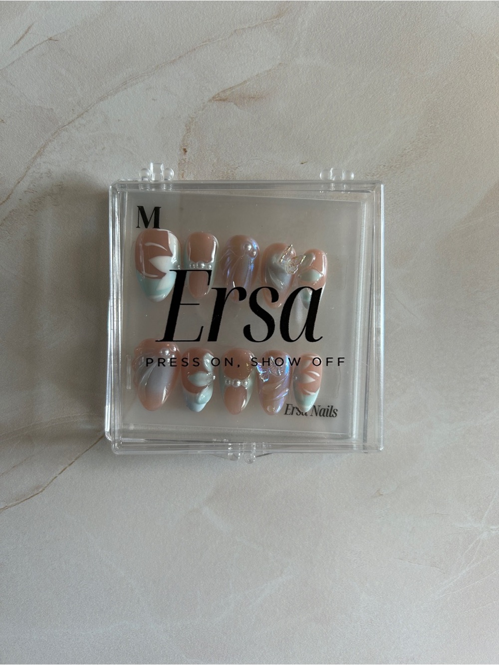 ersa nails blue floral fairy short almond press on nails